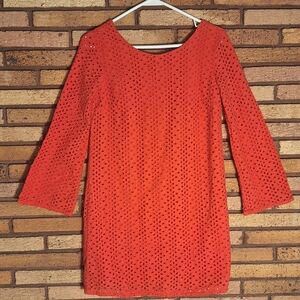 Heyton XS Red Eyelet Long Sleeve Mini Dress